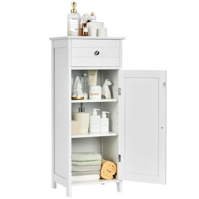 Costway Bathroom Floor Cabinet Wooden Storage Organizer Free-Standing W/ Drawer & Shelf - Image 8