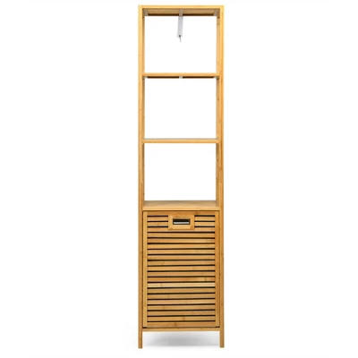 Costway Bathroom Tilt-out Laundry Hamper Bamboo Tower Hamper W/3-Tier Shelves - Image 9