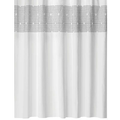 MDesign Fabric 100% Cotton Embroidered Shower Curtain For Bathroom - Image 2