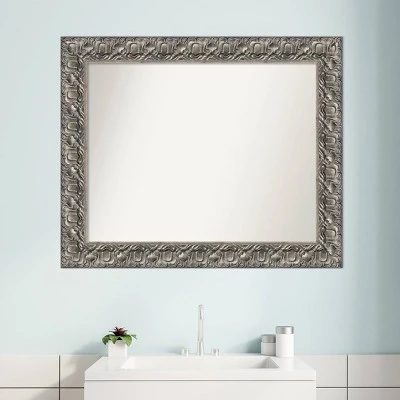 34" X 28" Non-Beveled Silver Luxor Wood Bathroom Wall Mirror - Amanti Art - Image 6