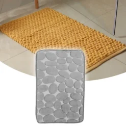Unique Bargains Cobblestone Pattern Bathroom Rugs Polyester Bath Mat Machine Washable Gray 23.62"x15.75"