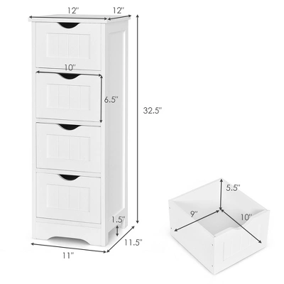 Costway White Floor Storage Cabinet Bathroom Organizer Free Standing 4 Drawers - Image 2