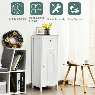 Costway Bathroom Floor Cabinet Wooden Storage Organizer Free-Standing W/ Drawer & Shelf - Image 4