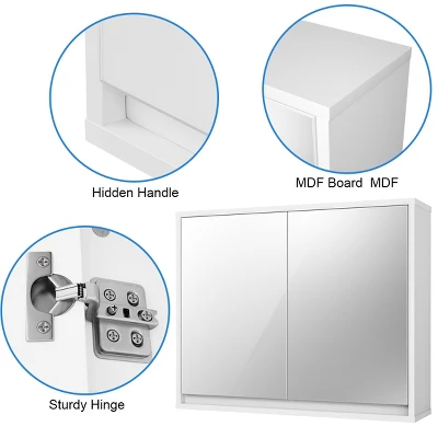 Costway Wall Mounted Bathroom Storage Cabinet Medicine Cabinet Organizer Shelf W/Double Mirror Door White - Image 8