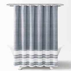 Nantucket Yarn Dyed Cotton Tassel Fringe Shower Curtain - Lush Décor